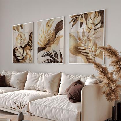 Imagem de Quadro Decorativo Trio Botânico Flores Decoração Sala Kit com Moldura