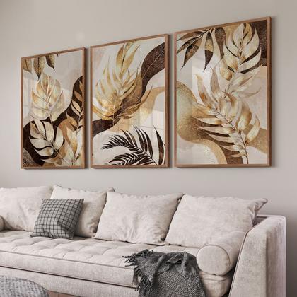 Imagem de Quadro Decorativo Trio Botânico Flores Decoração Sala Kit com Moldura
