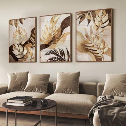 Imagem de Quadro Decorativo Trio Botânico Flores Decoração Sala Kit com Moldura