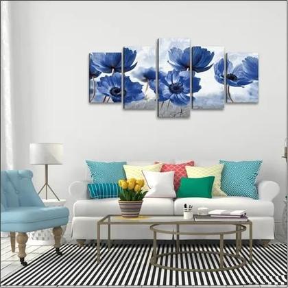 Imagem de Quadro Decorativos Sala Quarto Flor Pintura Florais Azul