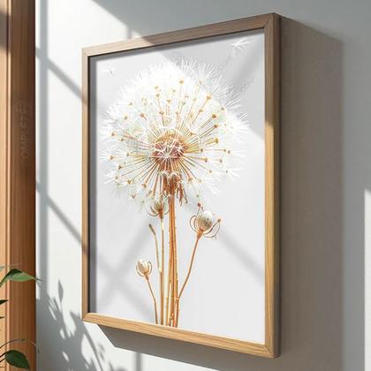 Imagem de Quadro Dente de Leão Branco com Dourado Moldura e Vidro