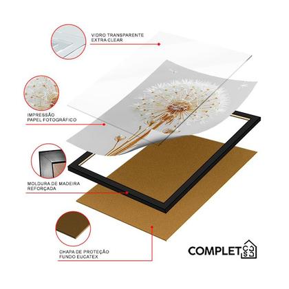 Imagem de Quadro Dente de Leão Branco com Dourado Moldura e Vidro