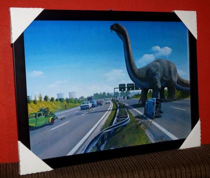 Imagem de Quadro Dinossauro Na Pista Rodovia Retro Vintage 42x29cm