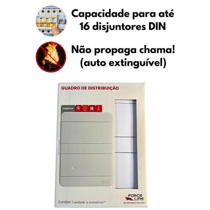 Imagem de Quadro Distribuição 16 Disjuntores Din Br Sobrepor Forceline