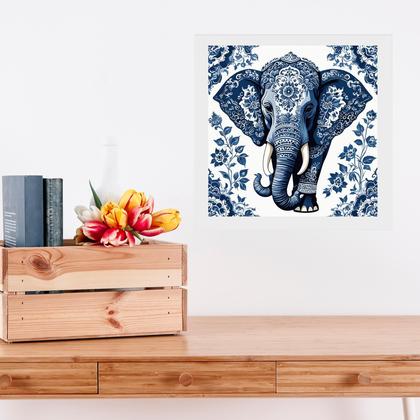 Imagem de Quadro Elefante Floral Estilo Azulejo Português - 33x33cm - com vidro
