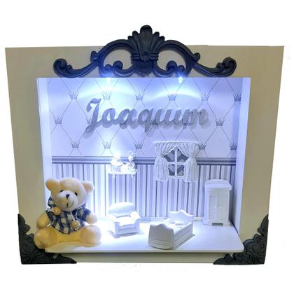 Imagem de Quadro Enfeite Porta Maternidade Cenário Led - BRANCO COM CINZA