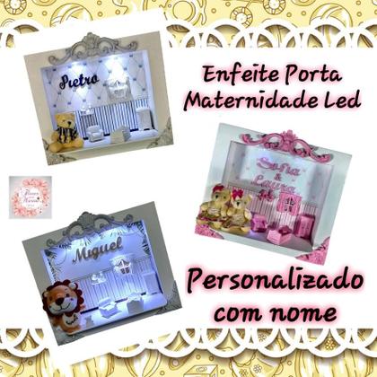 Imagem de Quadro Enfeite Porta Maternidade Cenário Led - Gemeos Azul bb e branco