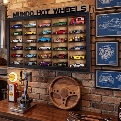 Imagem de Quadro Expositor de carrinhos miniaturas hotwheels 164 Quadro Decorativo quarto de criança Acompanha a placa com 4 frases