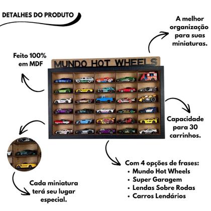 Imagem de Quadro Expositor de carrinhos miniaturas hotwheels 164 Quadro Decorativo quarto de criança Acompanha a placa com 4 frases