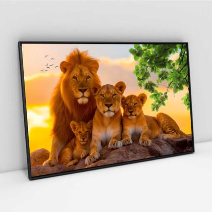 Imagem de Quadro família de leão com 2 filhotes