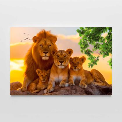 Imagem de Quadro família de leão com 2 filhotes