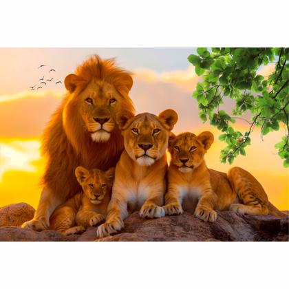 Imagem de Quadro família de leão com 2 filhotes