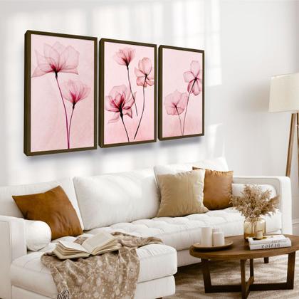Imagem de Quadro Flor Rosa Minimalista Tendência Trio Moderno
