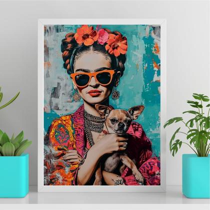 Imagem de Quadro Frida Kahlo Com Pinscher 45x34cm - com vidro