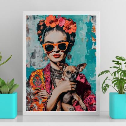 Imagem de Quadro Frida Kahlo Com Pinscher 45X34Cm