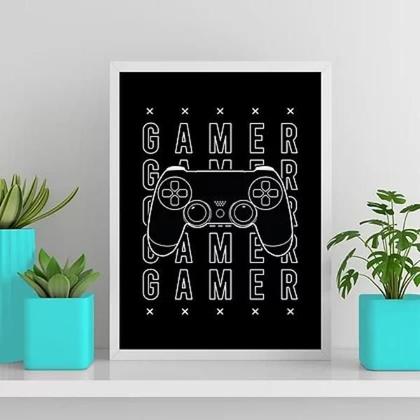 Imagem de Quadro Gamer Console Preto E Branco 45X34Cm