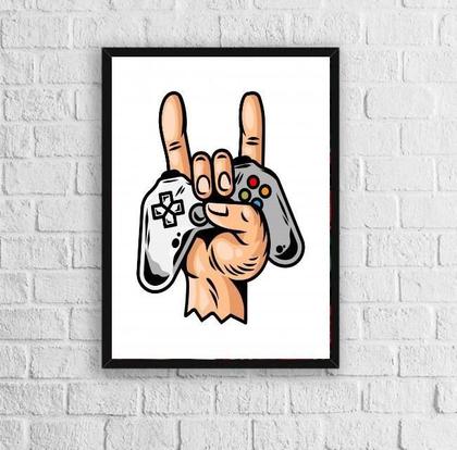 Imagem de Quadro Gamer Mão c/ Controle Joystick 45x34cm - Vidro