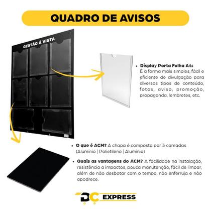 Imagem de Quadro Gestão Á Vista 8 Displays A4 Em Acm Preto Fosco