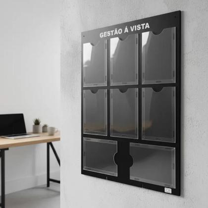 Imagem de Quadro Gestão Á Vista 8 Displays A4 Em Acm Preto Fosco