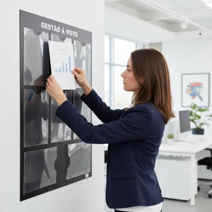 Imagem de Quadro Gestão Á Vista 8 Displays A4 Em Acm Preto Fosco