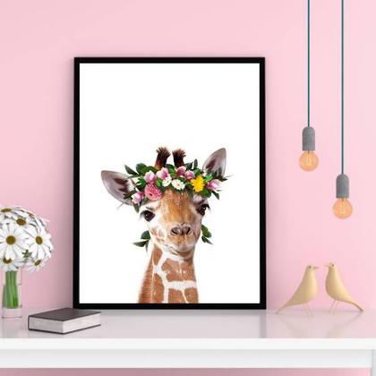 Imagem de Quadro Girafinha Coroa de Flores 33x24cm - com vidro