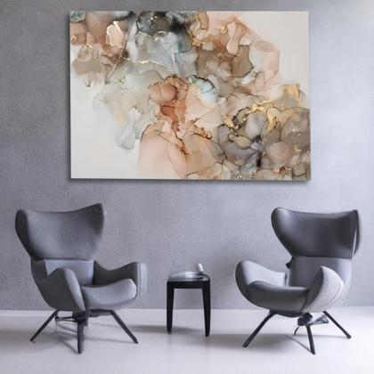 Imagem de Quadro Grande Marmorizado Abstrato 60x90 Tela Madeira e Tecido Canvas Alta Definicao