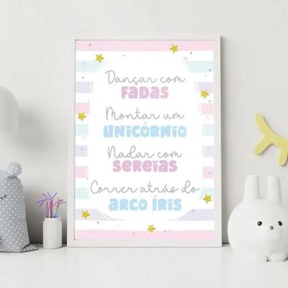 Imagem de Quadro Infantil Fadas Unicórnios Sereia 24x18cm - com vidro