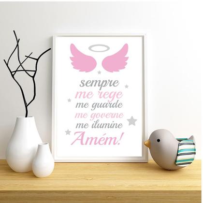 Imagem de Quadro Infantil Menina Oração do Santo Anjo com Olhinho e Nome Personalizado