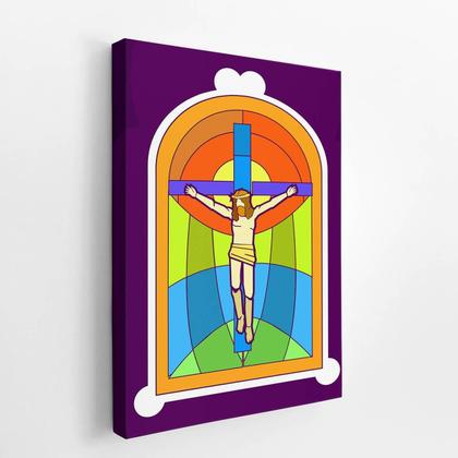 Imagem de Quadro Jesus Cristo Crucificado Vitral Canvas 60X40Cm