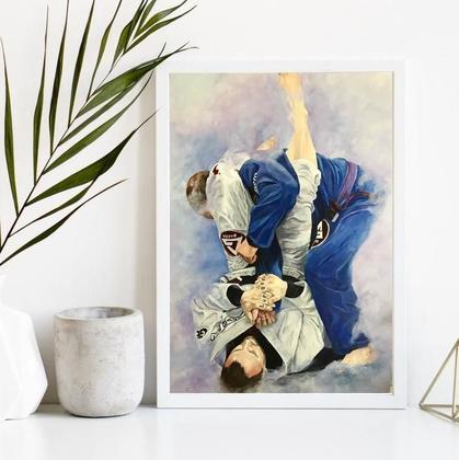 Imagem de Quadro Jiu Jitsu 24x18cm - Madeira Branca com Vidro