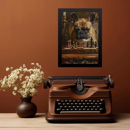 Imagem de Quadro Jogo Xadrez - Bulldog Francês 45x34cm - com vidro