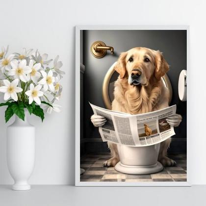 Imagem de Quadro Labrador No Banheiro Lendo Jornal 24x18cm - com vidro