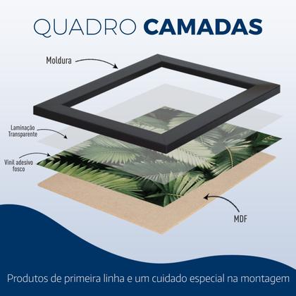 Imagem de Quadro Laminado Folhas Brancas Abstrato Círculo Dourado Tropical Sala Quarto