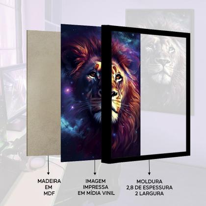 Imagem de Quadro Leão Judá Estrelas Universo Moldura Cx Alta 40x60