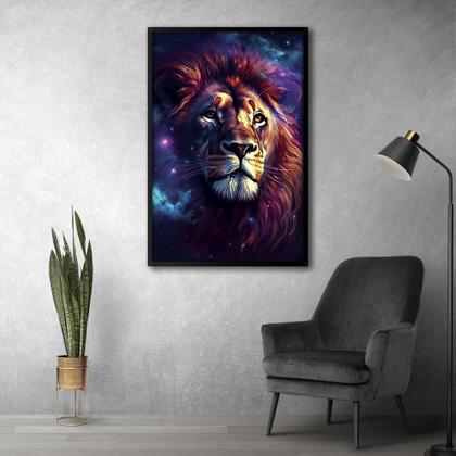 Imagem de Quadro Leão Judá Estrelas Universo Moldura Cx Alta 40x60
