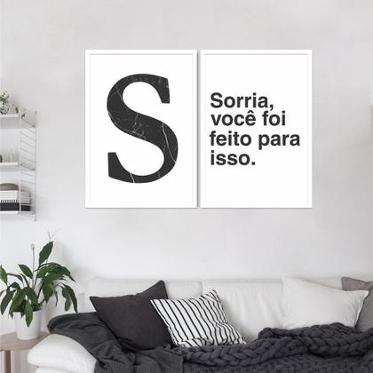 Imagem de Quadro Letra S Frase Sorria 62x43 2-43x30 Caixa Branco Moldura Caixa, Branca