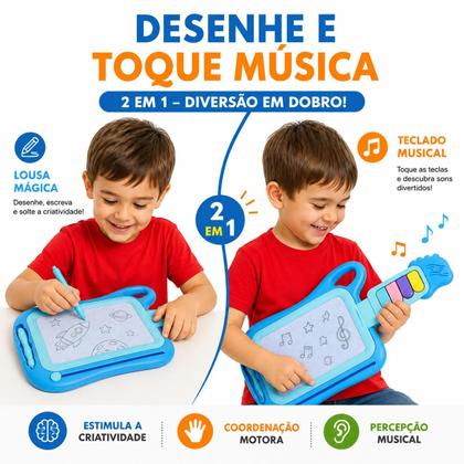 Imagem de Quadro Lousa Magica Interativa Infantil Guitarra Musical Com Caneta Escrita Colorida 43x26