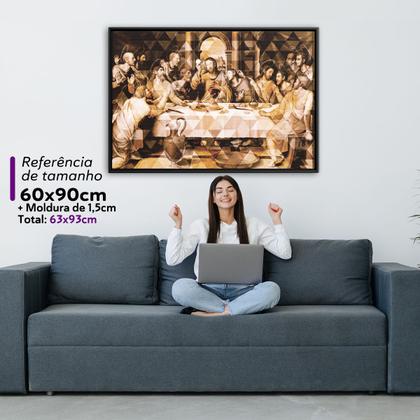 Imagem de Quadro Luxo em tecido canvas com Moldura Santa Ceia com Jesus 93cm