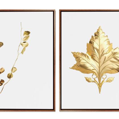 Imagem de Quadro Luxo Trio Folhas Douradas com Fundo Branco 129x53cm