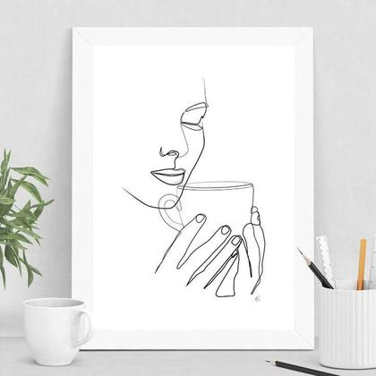 Imagem de Quadro Minimalista Mulher Café 45x34cm  Moldura Preta