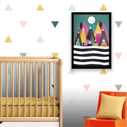 Imagem de Quadro Montanhas Geométricas Multicoloridas 24x18cm - com vidro