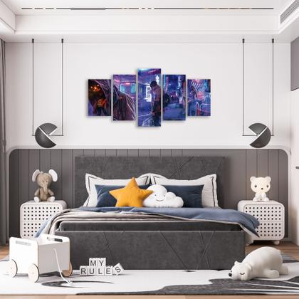 Imagem de Quadro Mosaico Decorativo Jogo CyberPunk Japão Roxo Game Gamer