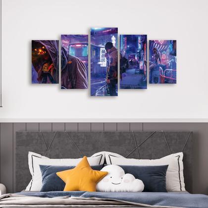 Imagem de Quadro Mosaico Decorativo Jogo CyberPunk Japão Roxo Game Gamer
