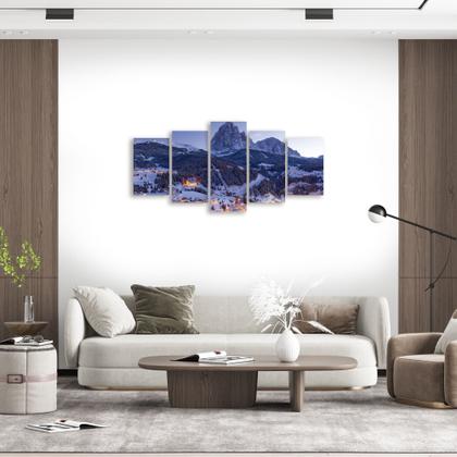 Imagem de Quadro Mosaico Decorativo Montanha Cidades Floresta Luzes 5 Peças