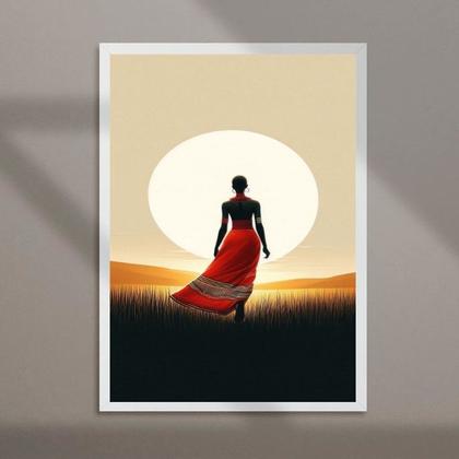 Imagem de Quadro Mulher Africana Ao Por Do Sol 24x18cm - com vidro