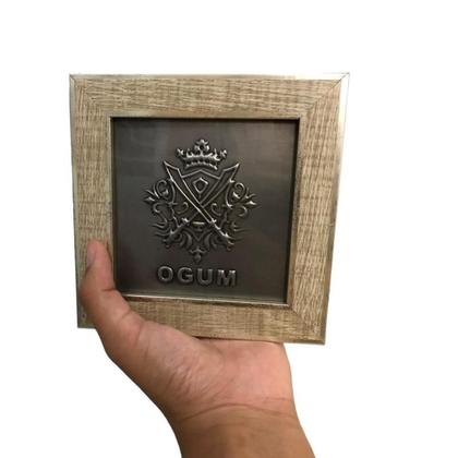 Imagem de Quadro Ogum Orixá Madeira Carvalho E Metal 13 X13 Cm