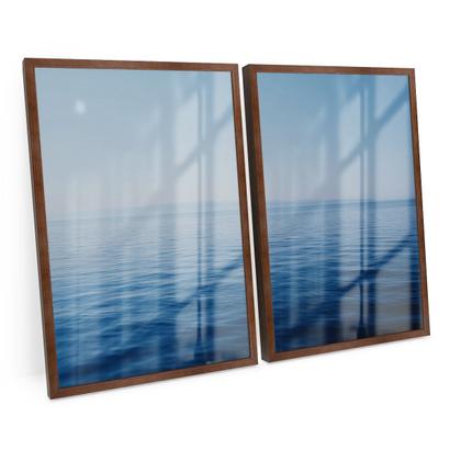 Imagem de Quadro Paisagem Praia Mar Decorativo Moderno kit 2 Telas C/ Moldura e Vidro Oceano - Bimper