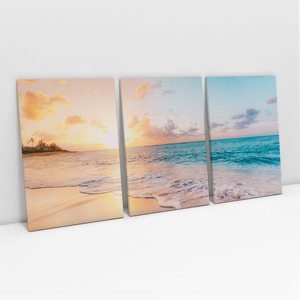 Imagem de Quadro Para Sala Decorativo Praia Mar Pôr Do Sol Paisagem Moderno Mosaico Canvas - Bimper