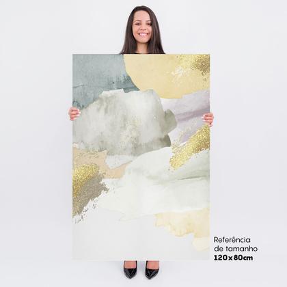 Imagem de Quadro Para Sala Moderno Abstrato Dourado e Branco Decorativo Kit 2 Telas C/ Moldura Grande - Bimper