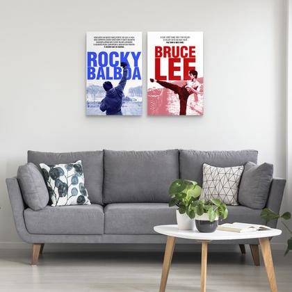 Imagem de Quadro Para Sala Quarto Rocky Balboa e Bruce Lee Kit Lutadores 2 Telas Canvas Com Moldura - Bimper